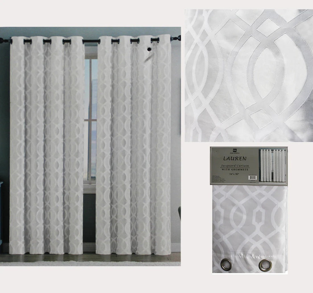 Rideau Lauren 54 po x 90 po en jacquard blanc avec motif blanc