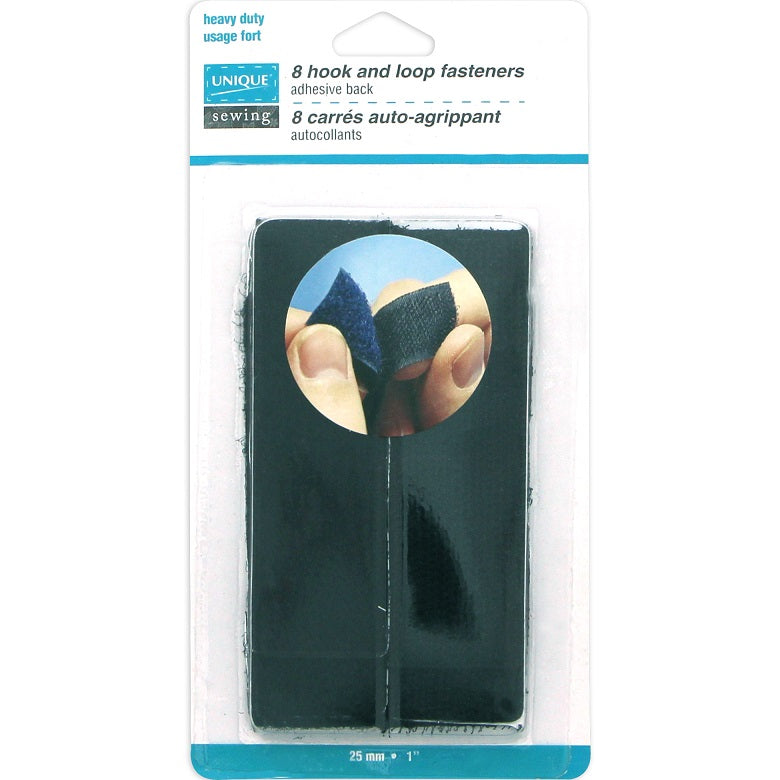 Velcro autocollant en carré 1 po x 1 po noir (paquet de 8)