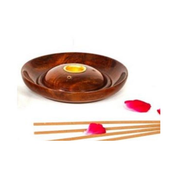 Brûleur à encens rond en bois pour tige et cône 5 po
