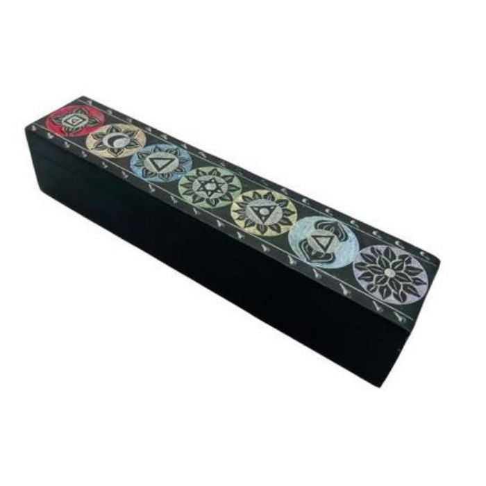 Coffre pour brûleur à encens 10 po x 2 po x 2 po 7 chakras