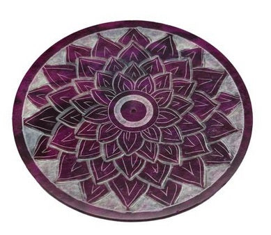 Brûleur à encens rond 4 po fleur gravée rose