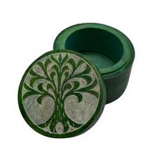 Boite ronde pour encens 2 po x 2 po arbre de vie vert