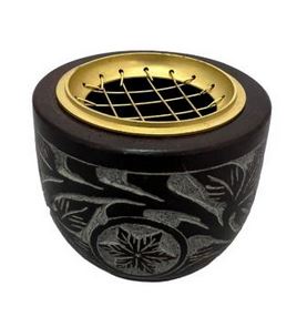Brûleur à charbon 2,5 po gravé feuilles et fleurs noir
