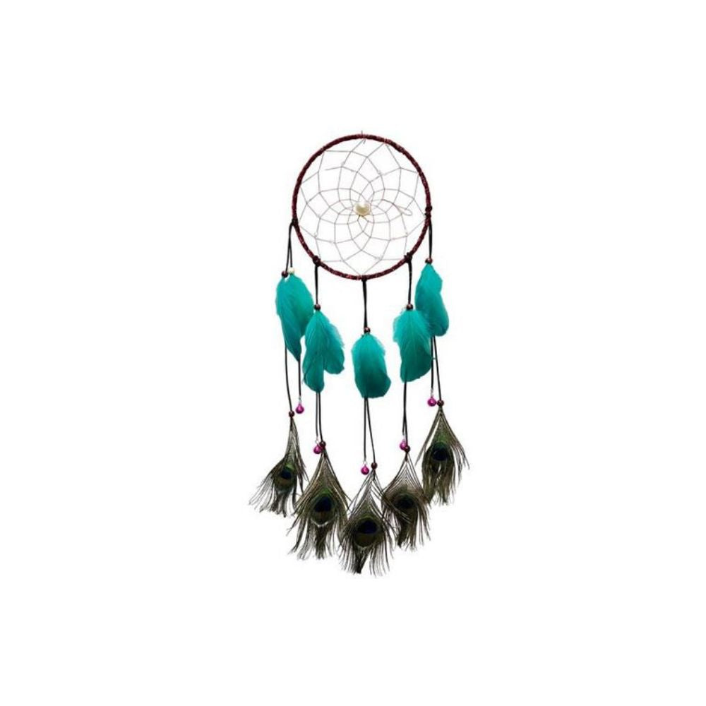 Capteur de rêve plumes 5,5 po x 7 po avec plumes aqua
