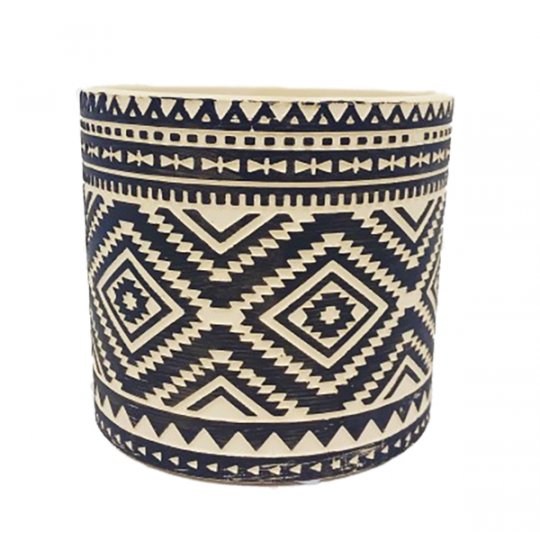 Pot en ciment 5 po motif aztèque noir