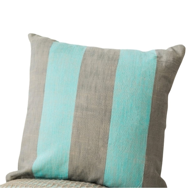 Coussin 18 po x 18 po 100% coton tissé gris et aqua