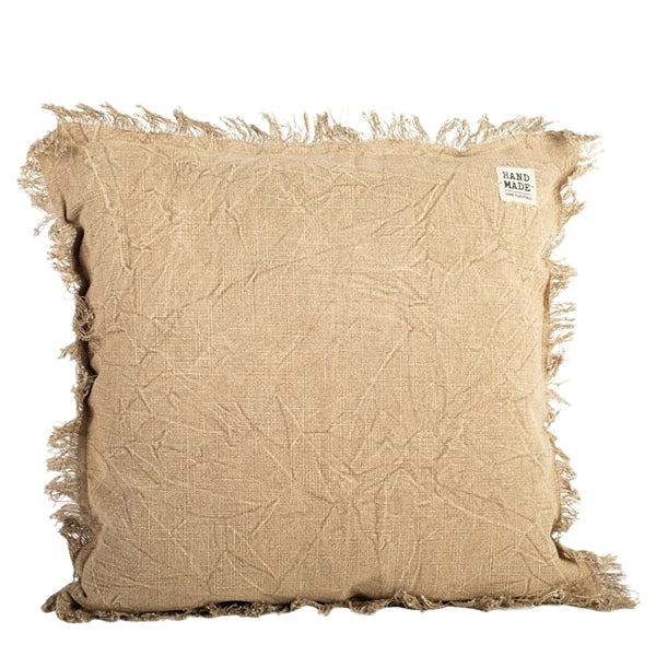 Coussin 20 po x 20 po  100% coton sable avec frange