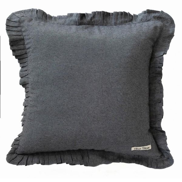 Coussin 20 po x 20 po gris avec bordure à volants