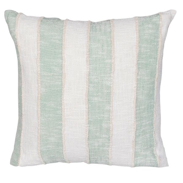 Coussin 24 po x 24 po rayure large blanc et vert