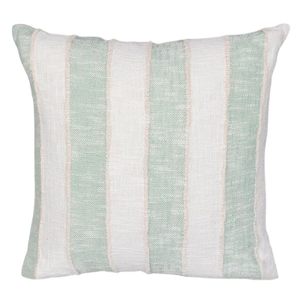 Coussin 18 po x 18 po rayure large blanc et vert