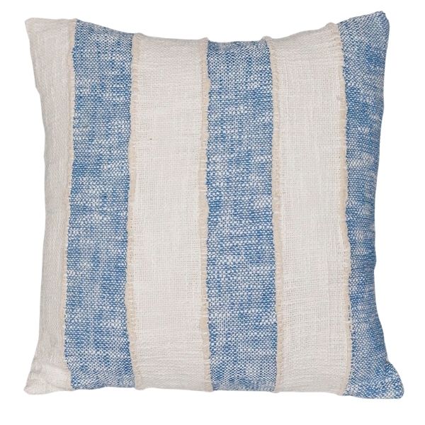 Coussin 24 po x 24 po rayure large blanc et bleu