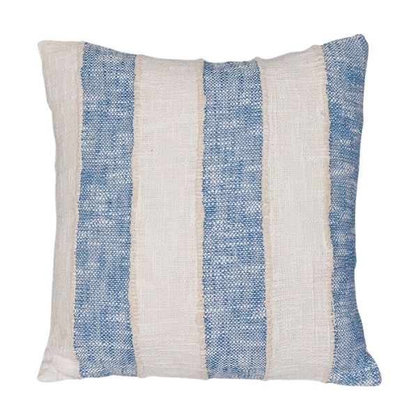 Coussin 18 po x 18 po rayure large blanc et bleu