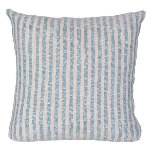 Coussin 24 po x 24 po rayé bleu et crème