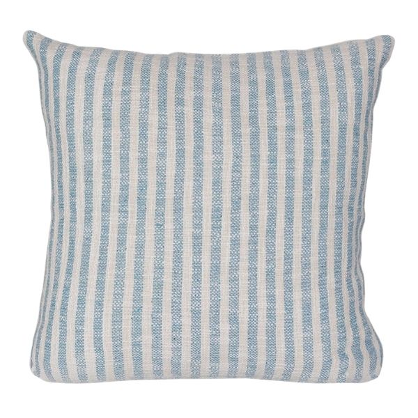 Coussin 18 po x 18 po rayé bleu et crème