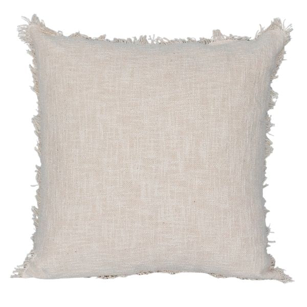 Coussin 24 po x 24 po texture lin beige avec frange