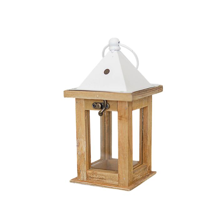 Lanterne vitrée 4,25 po x 4,25 po x 8,25 po avec bois naturel