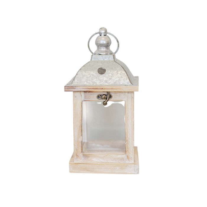 Lanterne vitrée 4,25 po x 4,25 po x 8,25 po blanche brossée