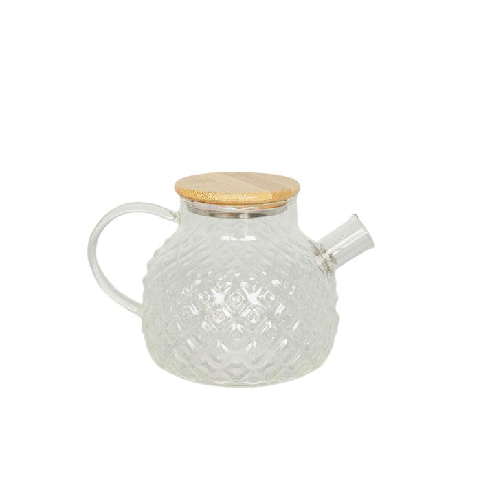 Théière en verre clair texturée 1 L avec couvercle en bambou