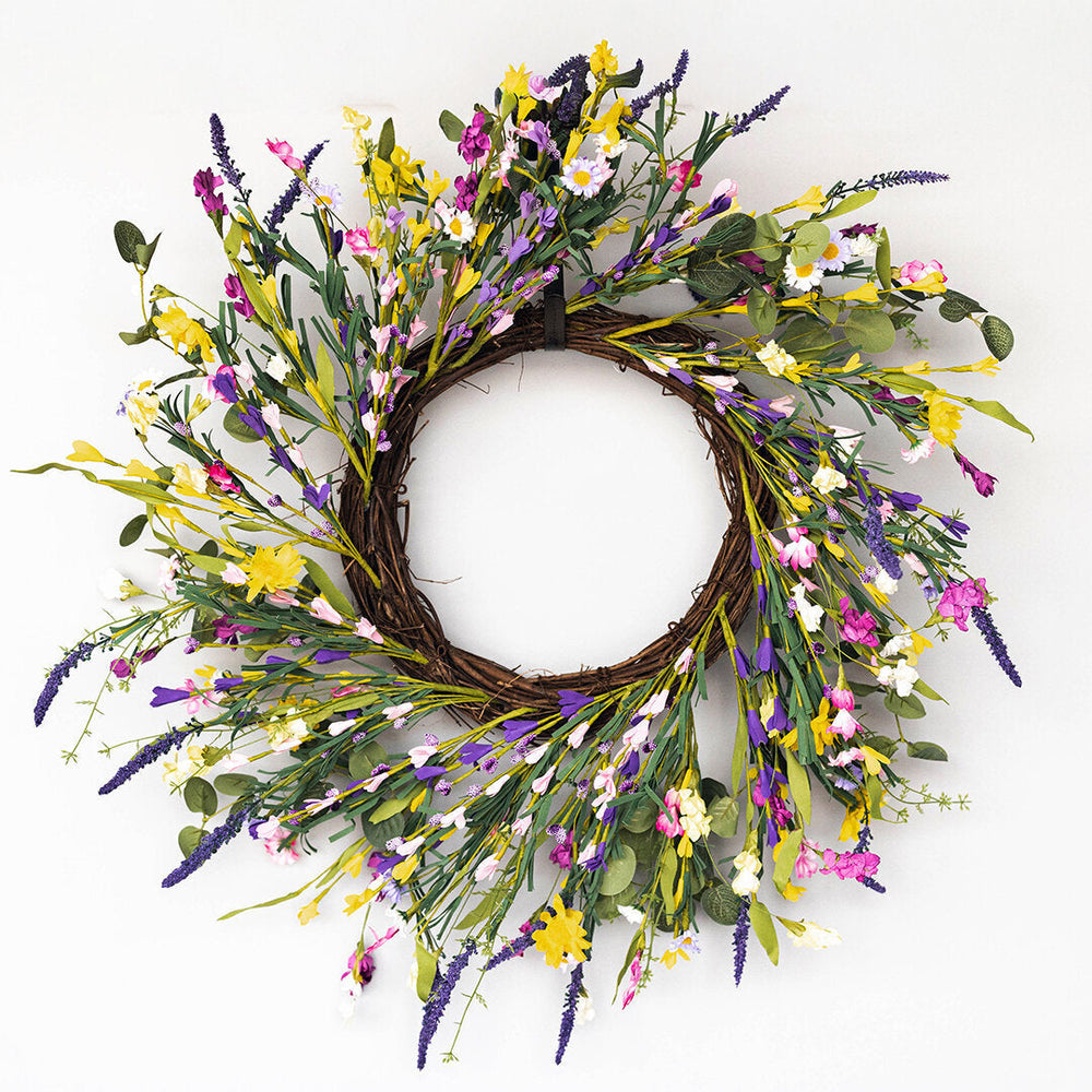 Couronne de fleurs artificielles 16 po multicolore