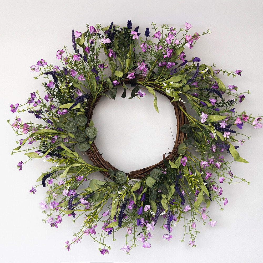 Couronne de fleurs artificielles 16 po mauve