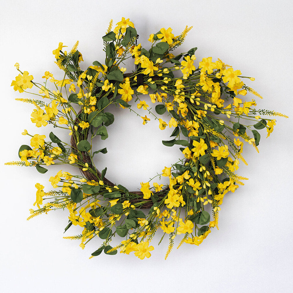Couronne de fleurs artificielles 16 po jaune