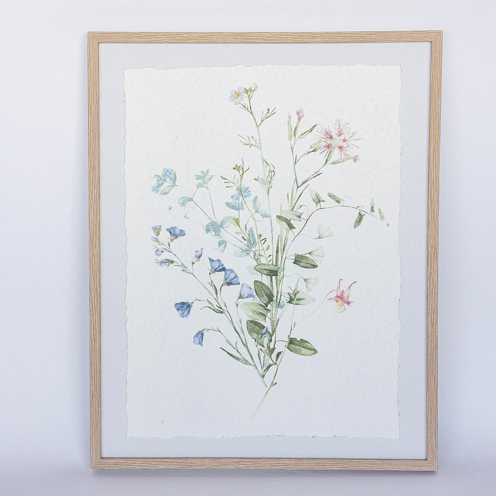 Tableau 16 po x 20 po fleurs multicolores sur un papier parchemin