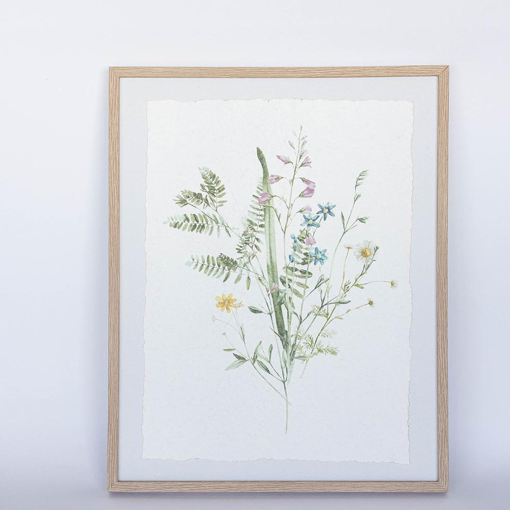Tableau 16 po x 20 po plante verte et mini fleurs sur un papier parchemin