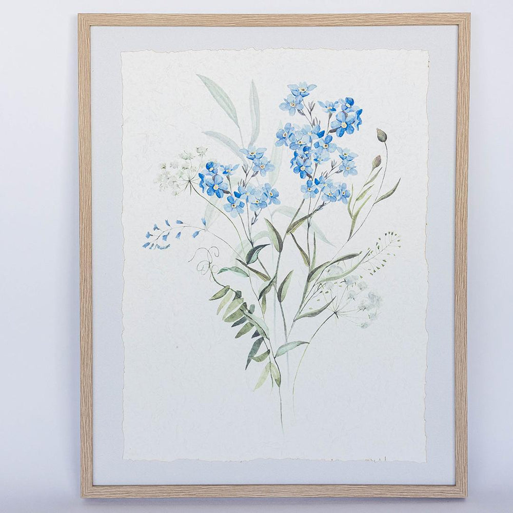 Tableau 16 po x 20 po grosse fleur bleue sur un papier parchemin