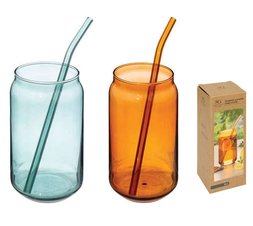 Verre et paille 520 ml en vitre
