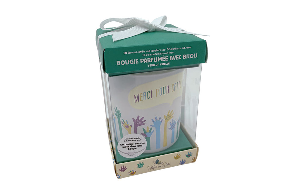 Bougie parfumée à la vanille avec bijou "Merci pour cette année"