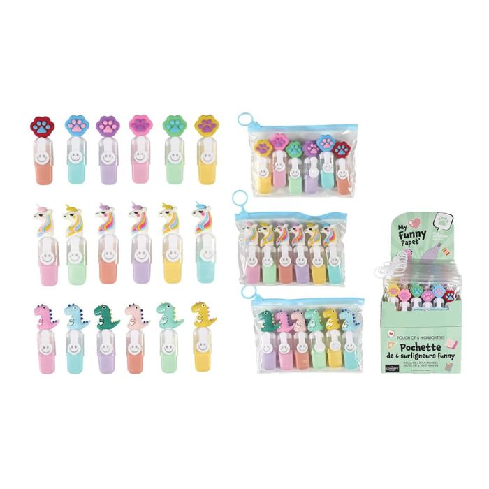 Pochettes avec surligneurs amusants Kawaii (Paquet de 6)