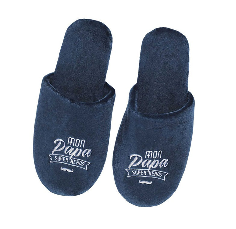 Pantoufles bleues "Mon papa super héros"