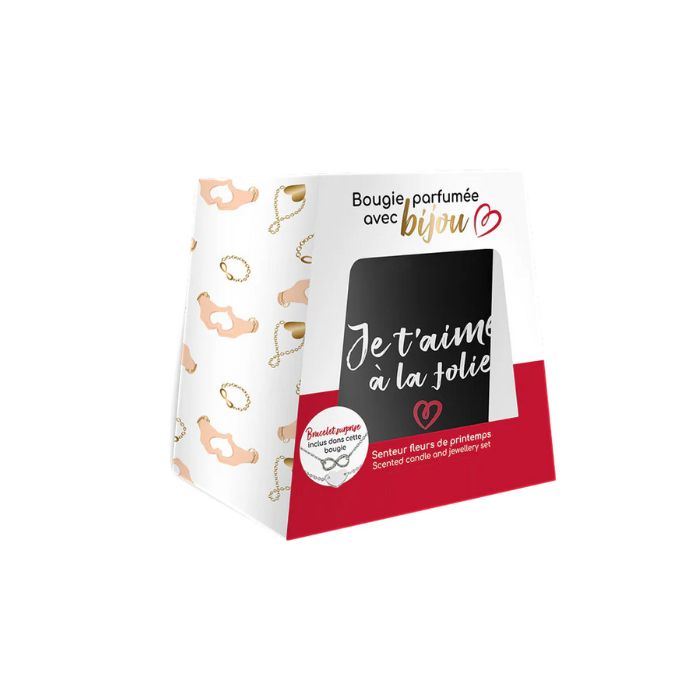 Bougie parfumée fleur de printemps avec bracelet "Je t'aime à la folie"