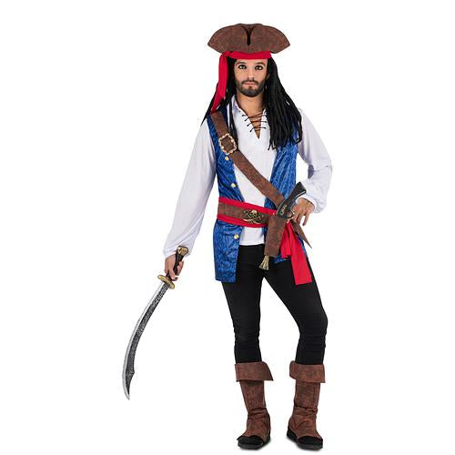 Costume homme pirate bleu, blanc et rouge
