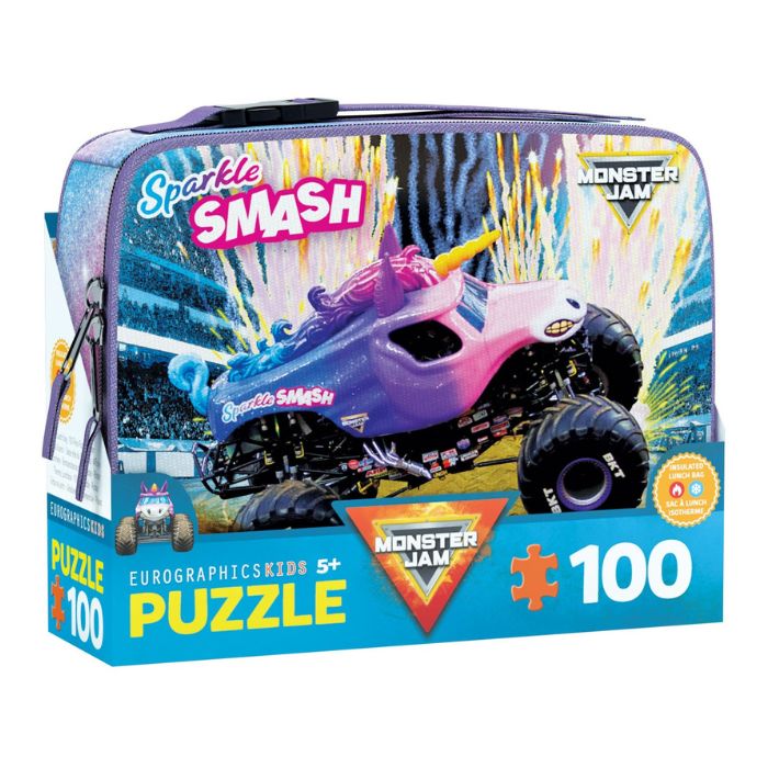 Casse-tête 100 morceaux avec boîte à lunch Monster Jam Sparkle Smash