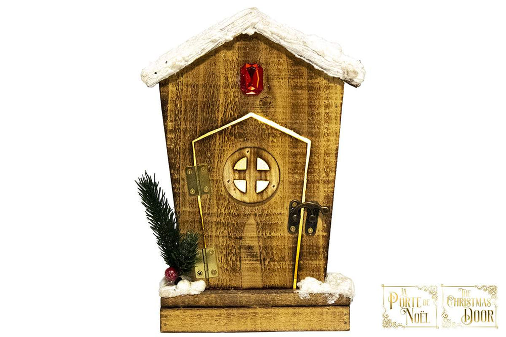 Décoration porte d'entrée en bois lumineuse 26 cm