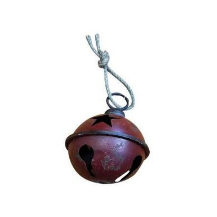 Ornement grelot 7 po x 10 po en métal vieilli rouge