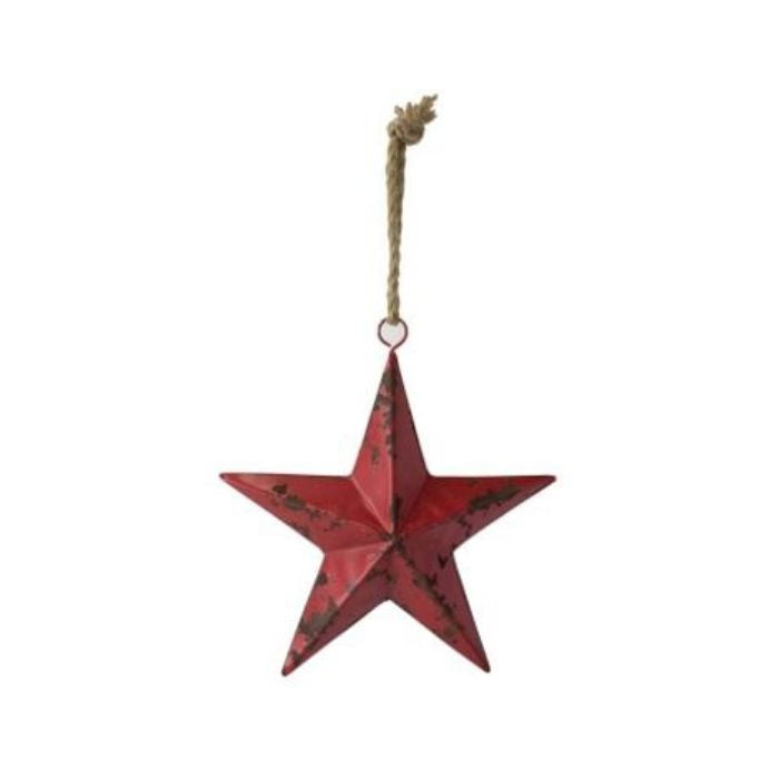 Ornement étoile en métal 13 po vieilli rouge