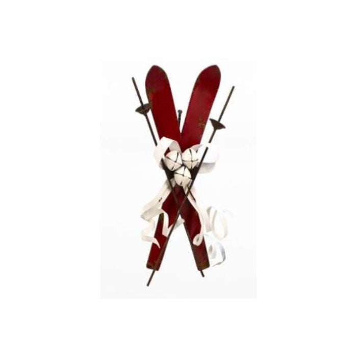 Ornement 2 skis 6 po x 13 po en métal rouge