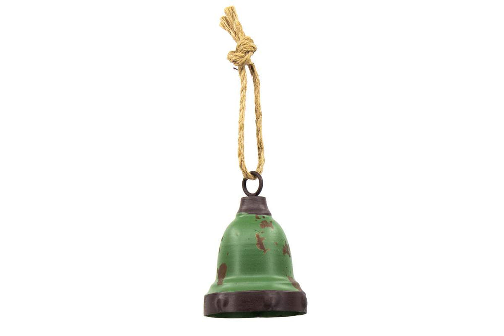 Ornement cloche 5 po en métal vieilli vert