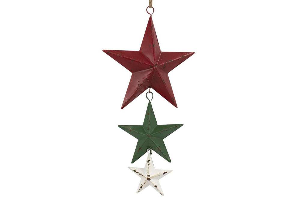 Ornement 3 étoiles 25 po en métal rouge, vert et blanc