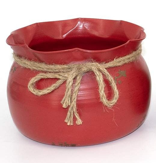 Pot décoratif rouge 10,6 po en forme de la poche de Père Noël avec corde de jute