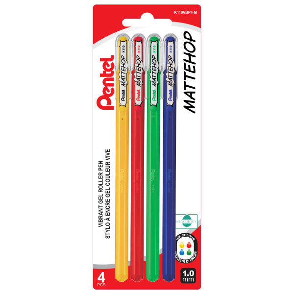 Stylo à encre gel Mattehop 1,0 mm couleur vive (paquet de 4)