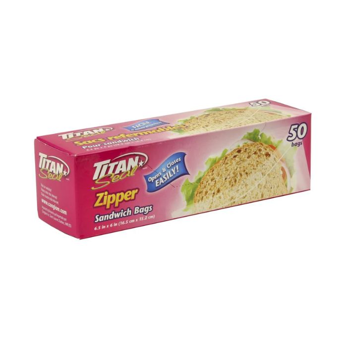 Sac à sandwich refermable 6,5 po x 6 po Titan (paquet de 50)
