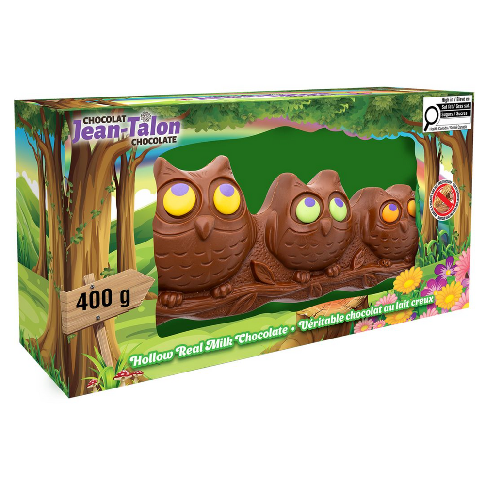 Chocolat au lait 400 g trois hiboux sur une branche