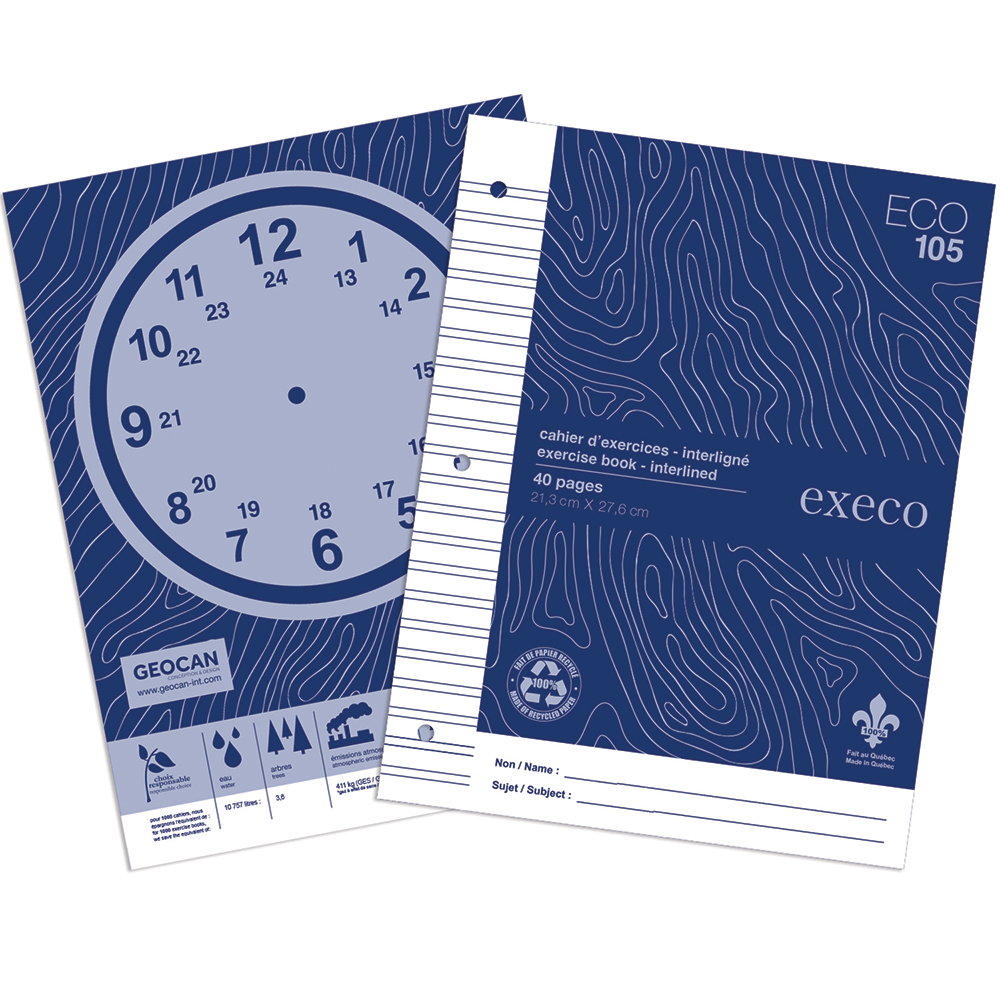 Cahier d'exercices interligné 8,5 po x 11 po 40 pages Geo Eco