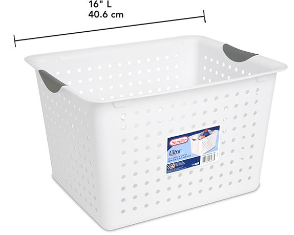 Panier en plastique 16 po x 13 po x 10 po Stérilite blanc
