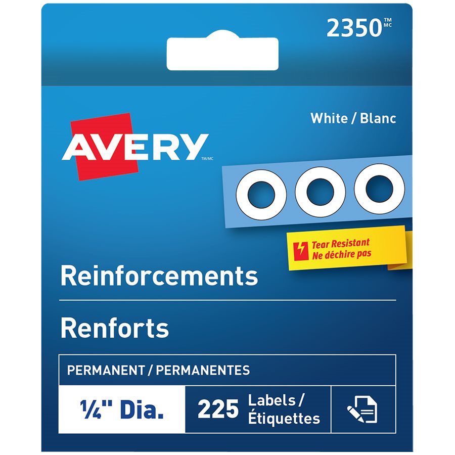 Anneau de renforcement autocollant 0,25 po (paquet de 225)